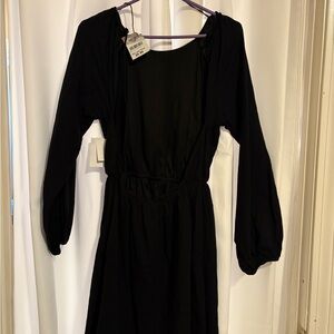Divided Black Open Back Long Sleeve Dress